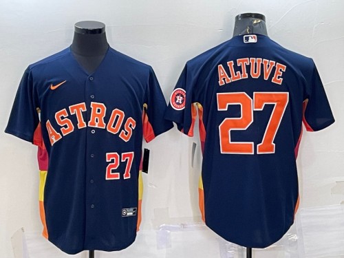 Men's Houston Astros #27 Jose Altuve Navy With Patch Cool Base Stitched Jersey